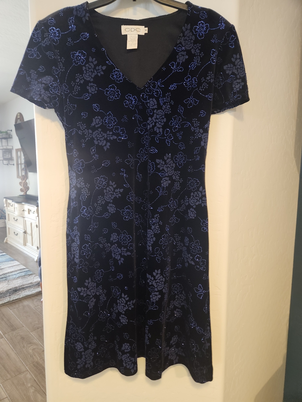 CDC Black & Cobalt Blue Floral Party Dress – Size 10 ✨